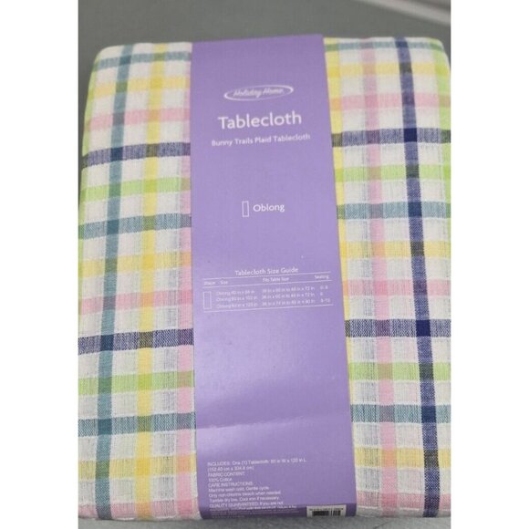 HOLIDAY HOME Spring Easter Cotton Bunny Trails Plaid Tablecloth 60” X 120” - Picture 7 of 14